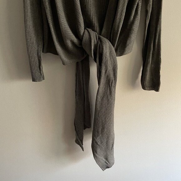 Eileen Fisher Woman Gray Sheer Ribbed Knit Tie Front Cardigan Sweater Size 1X - Picture 6 of 16